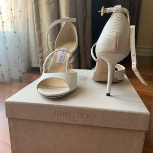 BRAND NEW Jimmy Choo Emsy 85 Peep-Toe Embossed Leather Sandals